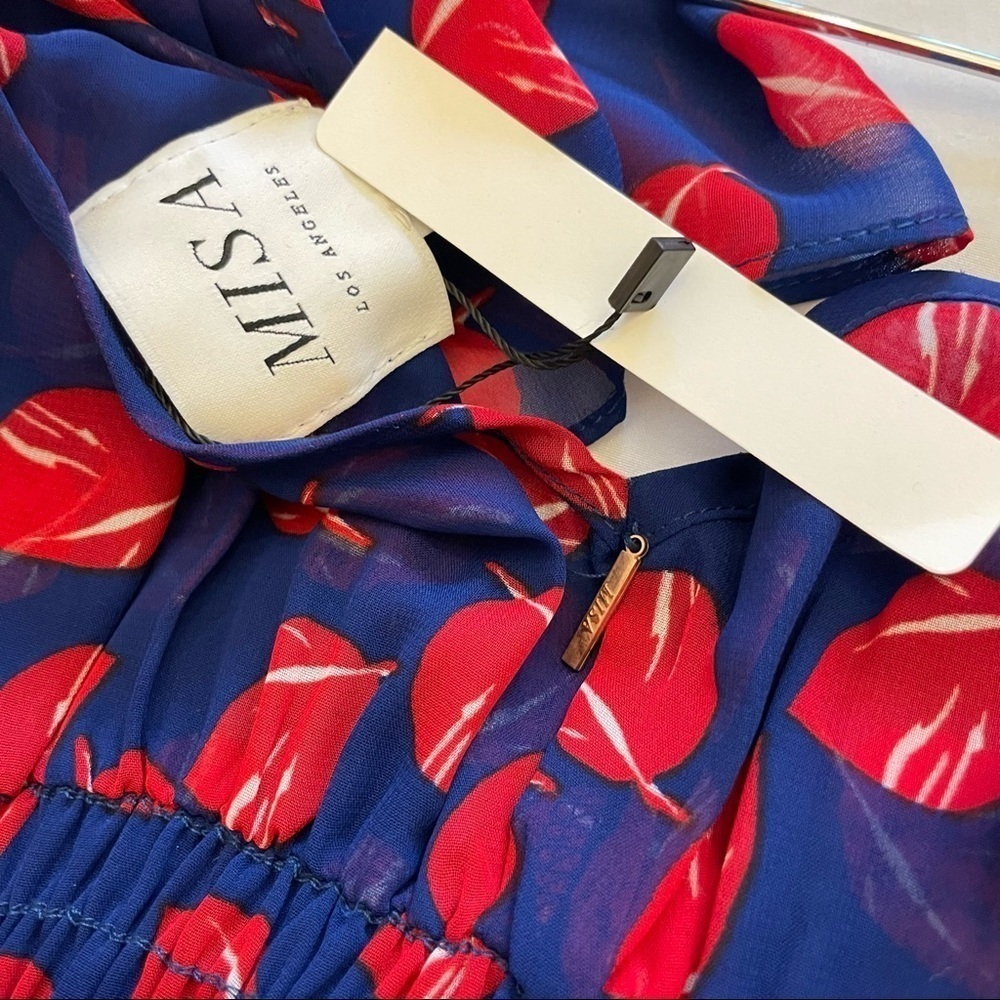 NWT MISA LOS ANGELES Blue Leaf Print Layered Tiered Ruffle Asymmetrical Dress - Picture 10 of 10